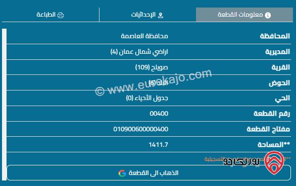 قطعة أرض مساحة 1395م للبيع في عمان - صويلح	