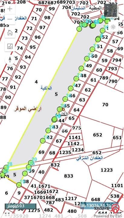 قطعة ارض مساحة 319 دونم للبيع من أراضي الموقر - الكتيفه