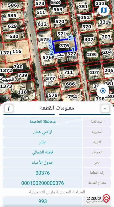 أرض مساحة 993م للبيع في عمان - المدينة الرياضية حوض قطنه الشمالي