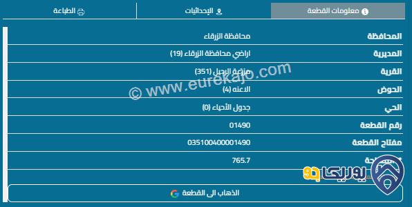 قطعة أرض مساحة 765م للبيع في الزرقاء - شومر 