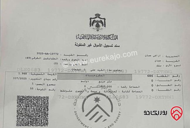 أرض صناعات خفيفة مساحة 897م للبيع في عمان - المقابلين بجانب مصنع العقاب