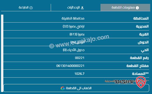 قطعة أرض تجارية مساحة 1000م للبيع في الطفيلة - البصيرا