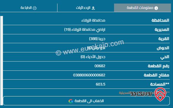 قطعة أرض مساحة 603م للبيع في الزرقاء - ضاحية المدينة المنورة	