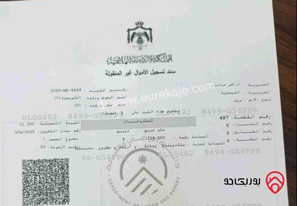 قطعة أرض مساحة 6 دونم و 124م للبيع في مادبا الفيصليه 