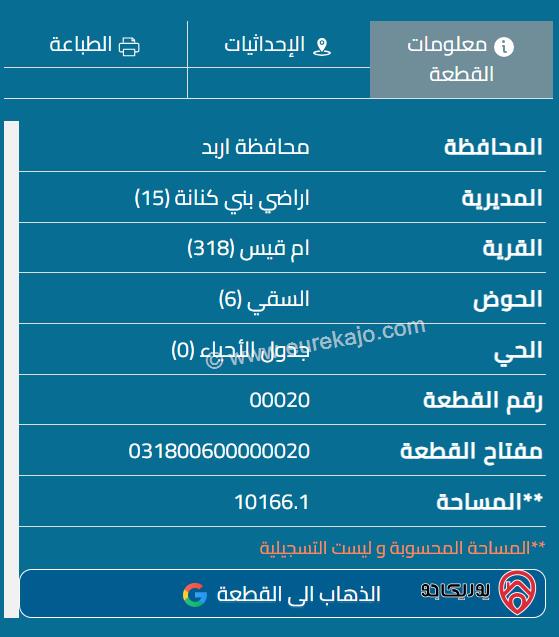 قطعة ارض مساحة 20.238 دونم للبيع في اربد - ام قيس 