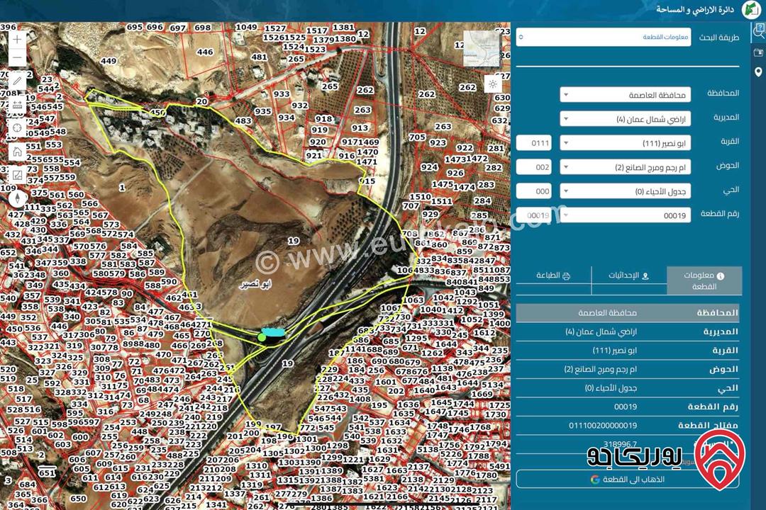 قطعة أرض مساحة 764م من ضمن 320دونم( غير مفروزة ) للبيع في عمان - منطة أبو نصير  