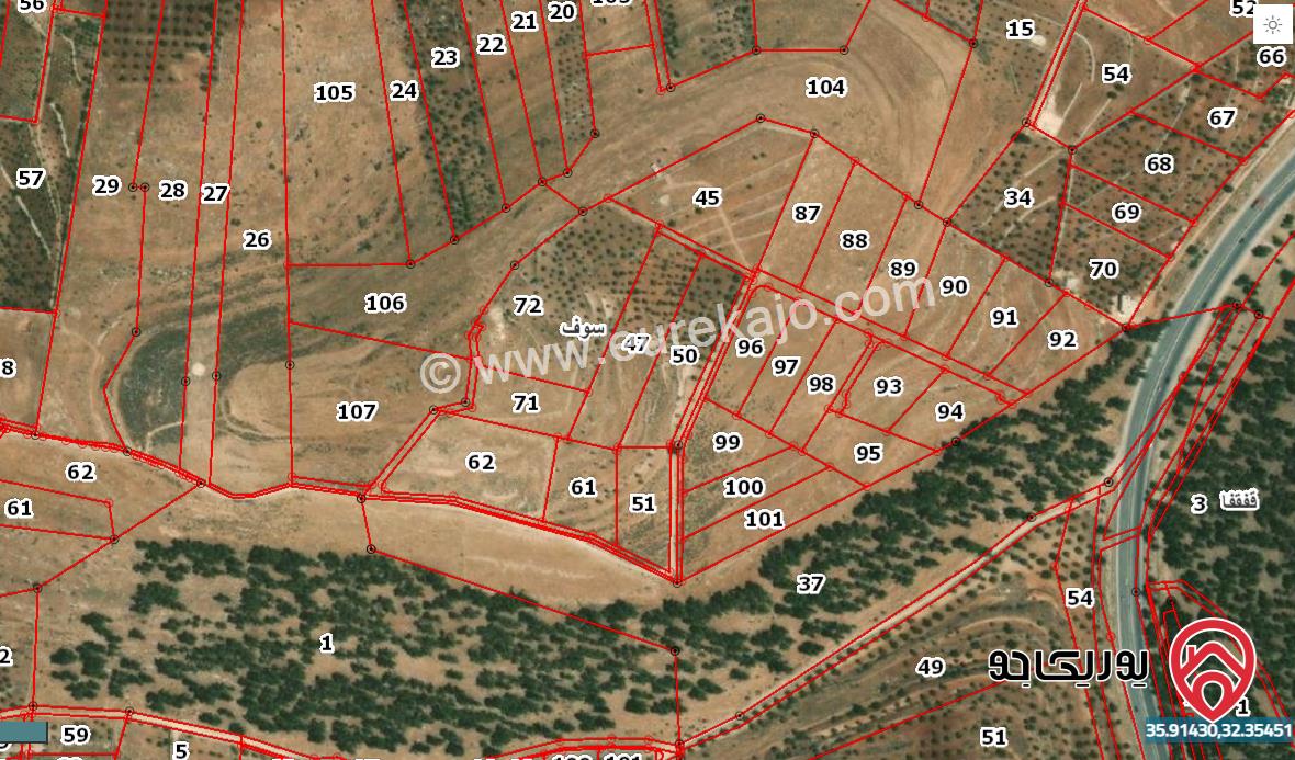 قطعة ارض مساحة 3 دونم 800م للبيع في جرش - سوف
