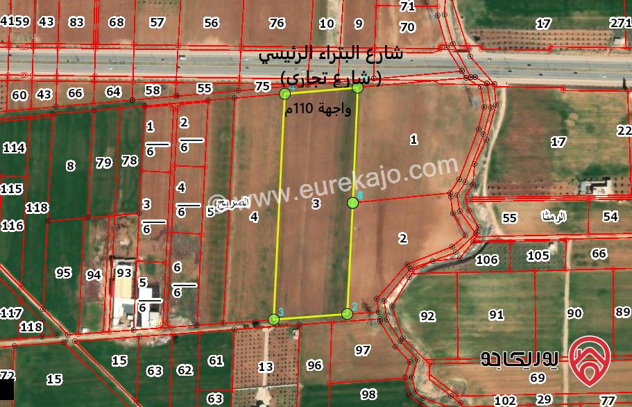 ارض 2080م مشترك للبيع في اربد - من اراضي الصريح حوض المراريط الشرقي تقع على شارع البترا مباشرة 