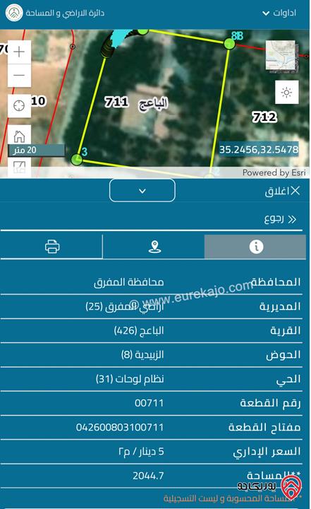 ارض للبيع بالمفرق تحديدا قرية الباعج بمساحة 1658 م٢ - منطقة تجارية وحيوية - بسعر مغري