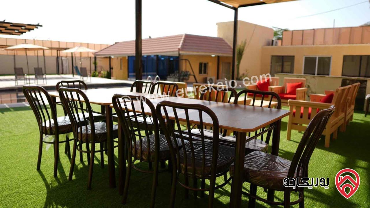 شاليه على مساحة 1 دونم مع مسبح كبير ومسبح للاطفال للبيع في البحر الميت - الشونة الجنوبية