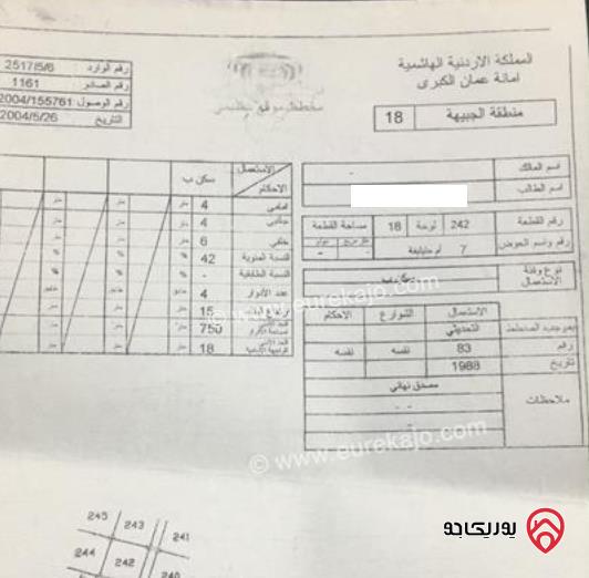 شقة طابقية مع روف مساحة 372م للبيع من المالك مباشرة في عمان - ضاحية الرشيد