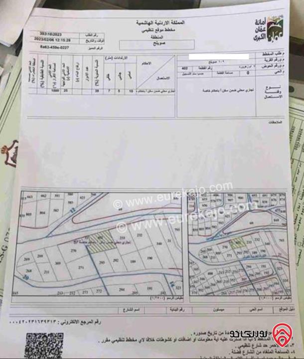 قطعة ارض مساحة 1 دونم و 430م للبيع في عمان - صويلح 