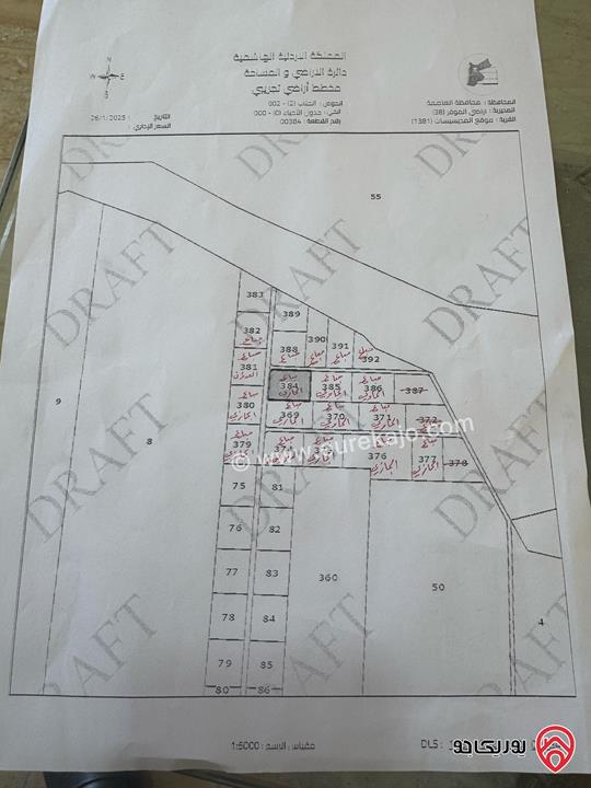 أرض مساحة 100 دونم للبيع من أراضي الموقر - المديسيسات الجناب 