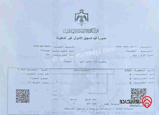ارض سكنية مساحة 447م للبيع في عمان - جبل النصر