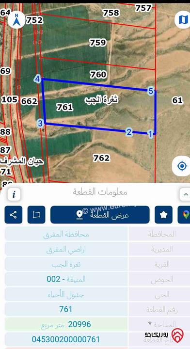 أرض زراعية مساحة 21 دونم للبيع في المفرق - ثغرة الجب