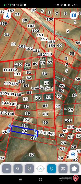 أرض زراعية مساحة 9 دونم و 800م للبيع في اربد شرق جسر النعيمة من قرية تميره حوض تلاع الخربة