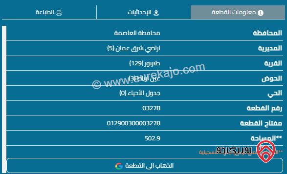 قطعة أرض مساحة 502م للبيع في عمان - طبربور	