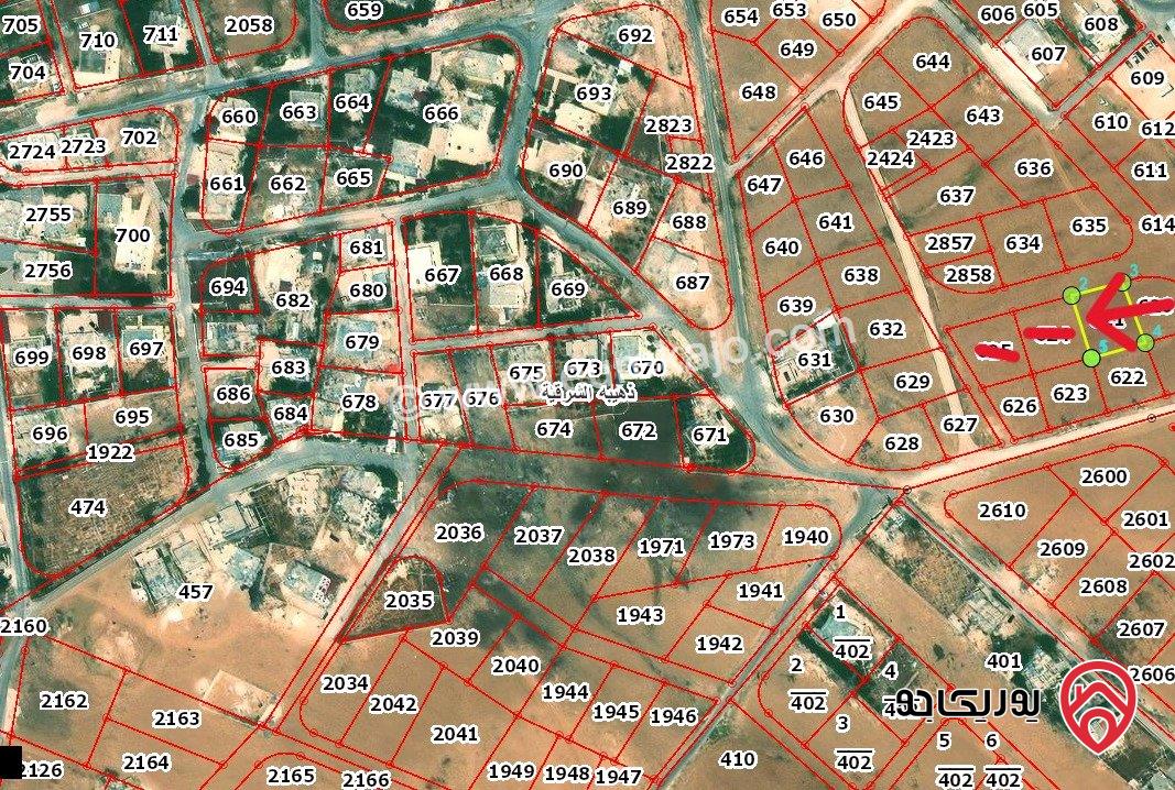 قطعة ارض مساحة 743م للبيع من اراضي الموقر ذهيبة الشرقية واجهة على الشارع منطقة سكنية قريبة من مديرية الدفاع المدني 