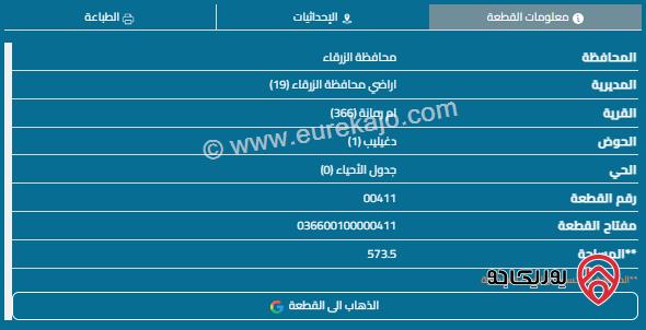 قطعة أرض مساحة 573م للبيع في الزرقاء - أم رمانة