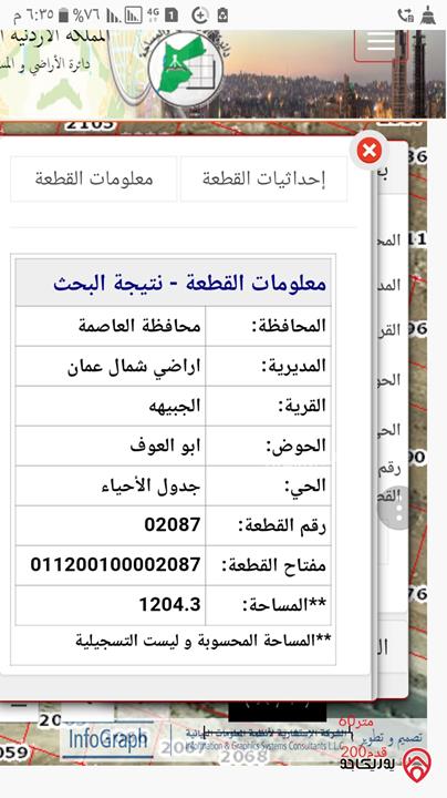 أرض مساحة 1 دونم و 204م للبيع من أراضي شمال عمان - الجبيهة