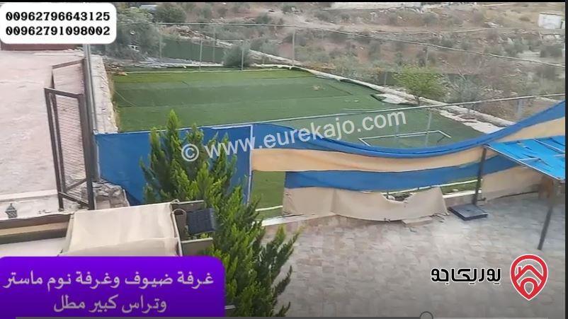 مزرعة مساحة الأرض 3500م والبناء طابقين دوبلكس 200م ومسبح للبيع في جرش - المصطبة