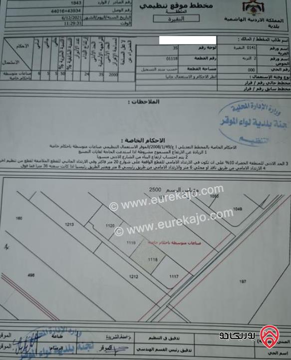 قطعة ارض مساحة 2 دونم للبيع في عمان - الموقر