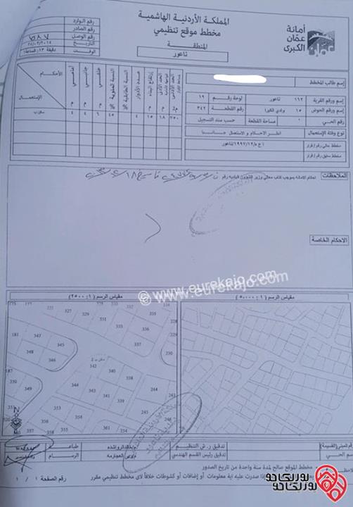 قطعة أرض مساحة 852م للبيع في عمان - ناعور حوض وادي الكبرا طريق السلام