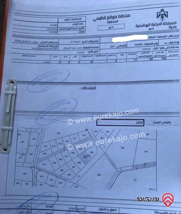ارض سكنية مساحة 870م للبيع في عمان - ناعور ام القطين