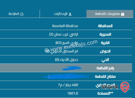 قطعة ارض مساحة 1 دونم و 600م للبيع في عمان - السابع الروابي
