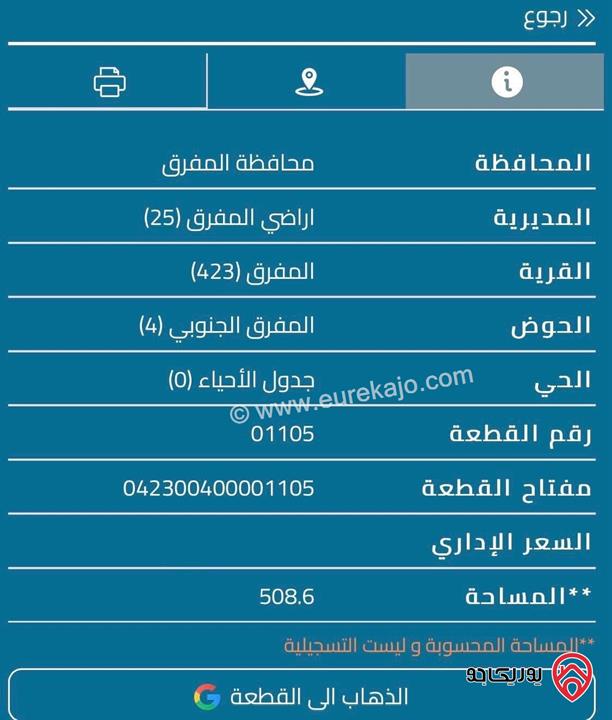 قطعة ارض للبيع في المفرق -الضاحية مساحة 509م