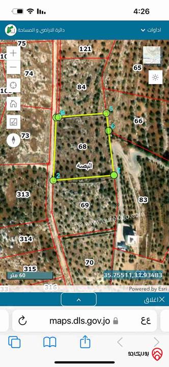 أرض مساحة 5 دونم و 484م للبيع من اراضي غرب عمان - البصه