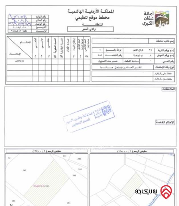 قطعة أرض مميزة مساحة 8 دونم و 639م للبيع من أراضي غرب عمان – عراق الامير