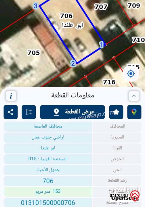 أرض مساحة 153م للبيع في عمان - المستندة التطوير الحضري