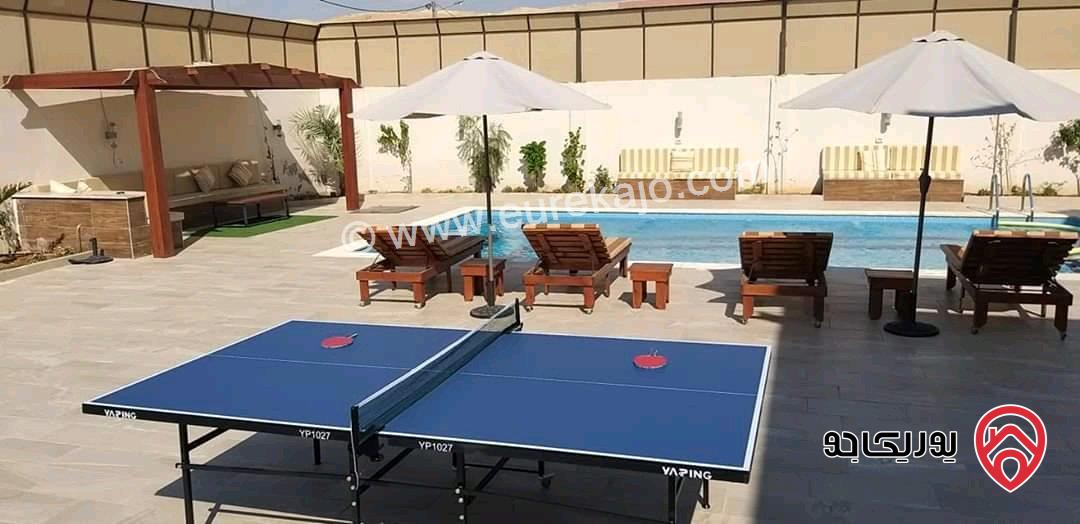 شـاليه مـفروش مساحة الأرض 550م والبناء 150م للبيع في البحر الميت منطقة الشونة الجنوبية الجوفة