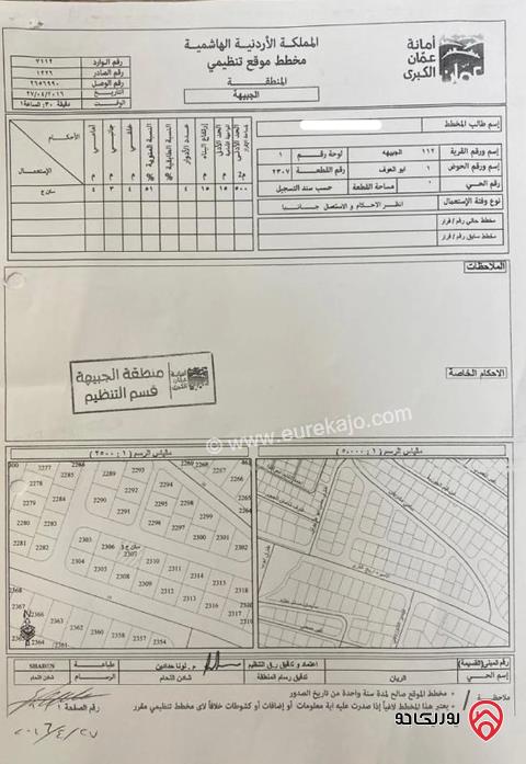 قطعة أرض مساحة 506م للبيع في عمان - الجبيهة	