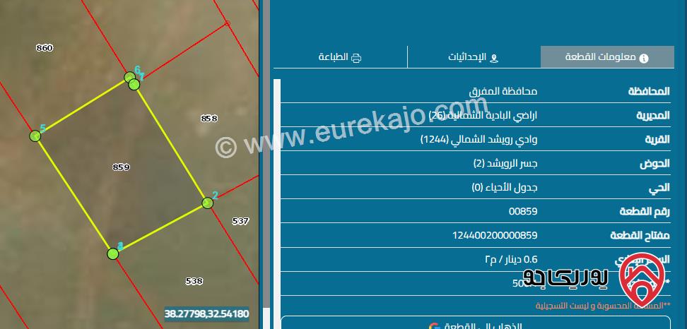 قطعة ارض مساحة 500 م للبيع في المفرق - وادي رويشد الشمالي