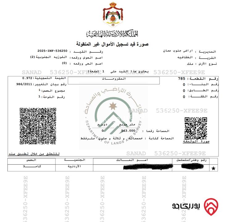 قطعة ارض مساحة 563م للبيع في عمان - الخشافية اللوزية الجنوبية