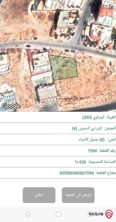 قطعة أرض مساحة 643م للبيع في الزرقاء - البتراوي 