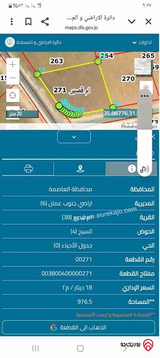 أرض سكن أ خاص مساحة 1 دونم للبيع من أراضي جنوب عمان - ام قصير السيح