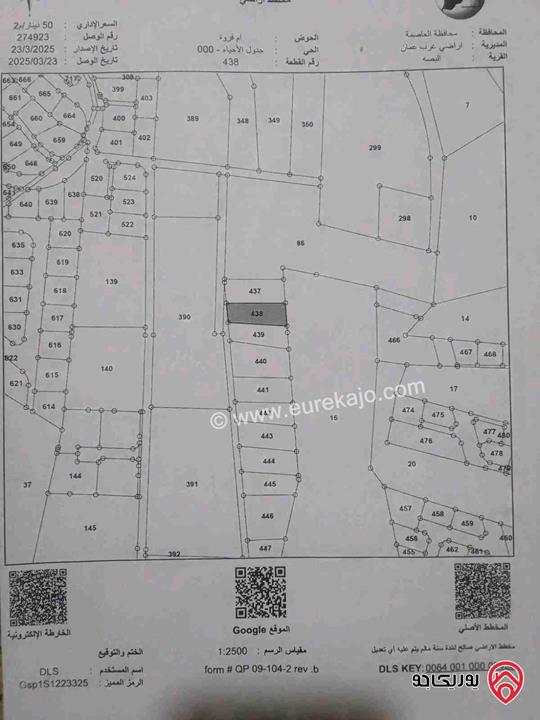 أرض مساحة 1 دونم و 184م للبيع في عمان - قرية البصه حوض ام فروة 