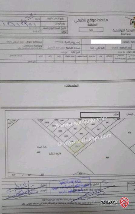 ارض مساحة 1 دونم للبيع في عمان - الجيزة زويزا قريب من المطار والخدمات 