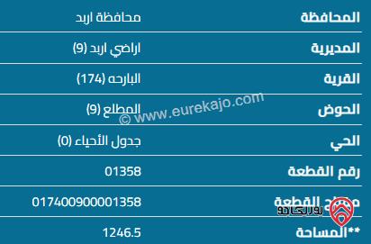 قطعة أرض مساحة 1277 م للبيع في اربد - البارحة