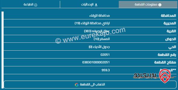 قطعة أرض مساحة 959م للبيع في الزرقاء - الجندي 