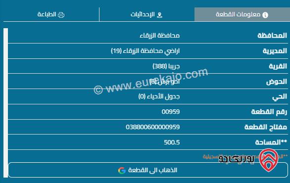 قطعة أرض مساحة 500م للبيع في الزرقاء - ضاحية المدينة المنورة 