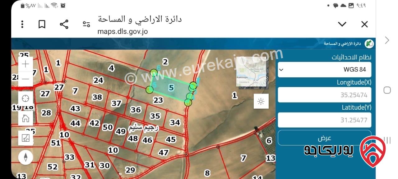 قطعة ارض ميري مساحة 7 دونم للبيع في مادبا - ذيبان 