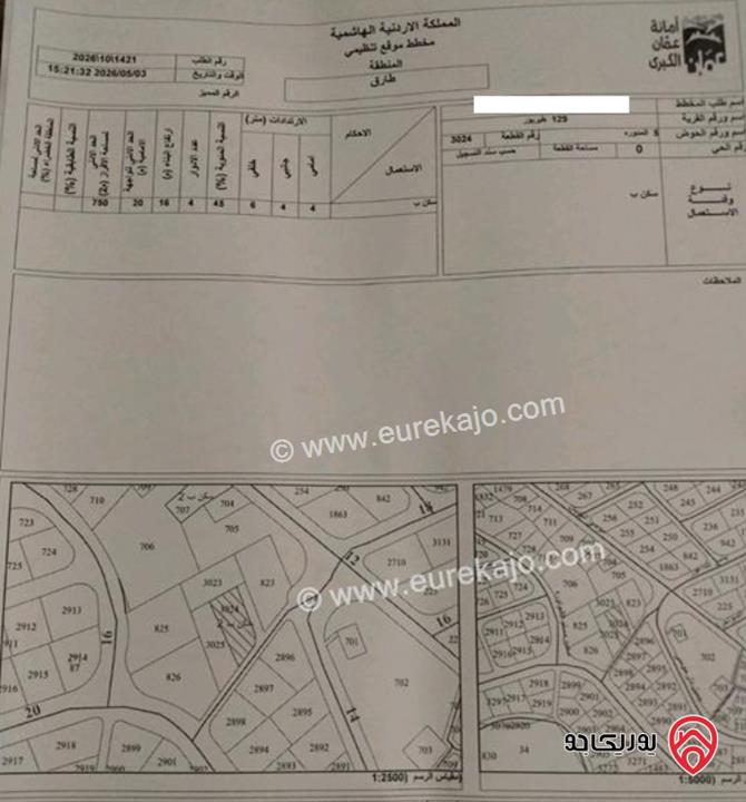 قطعة ارض مساحة 776م للبيع في عمان - طبربور