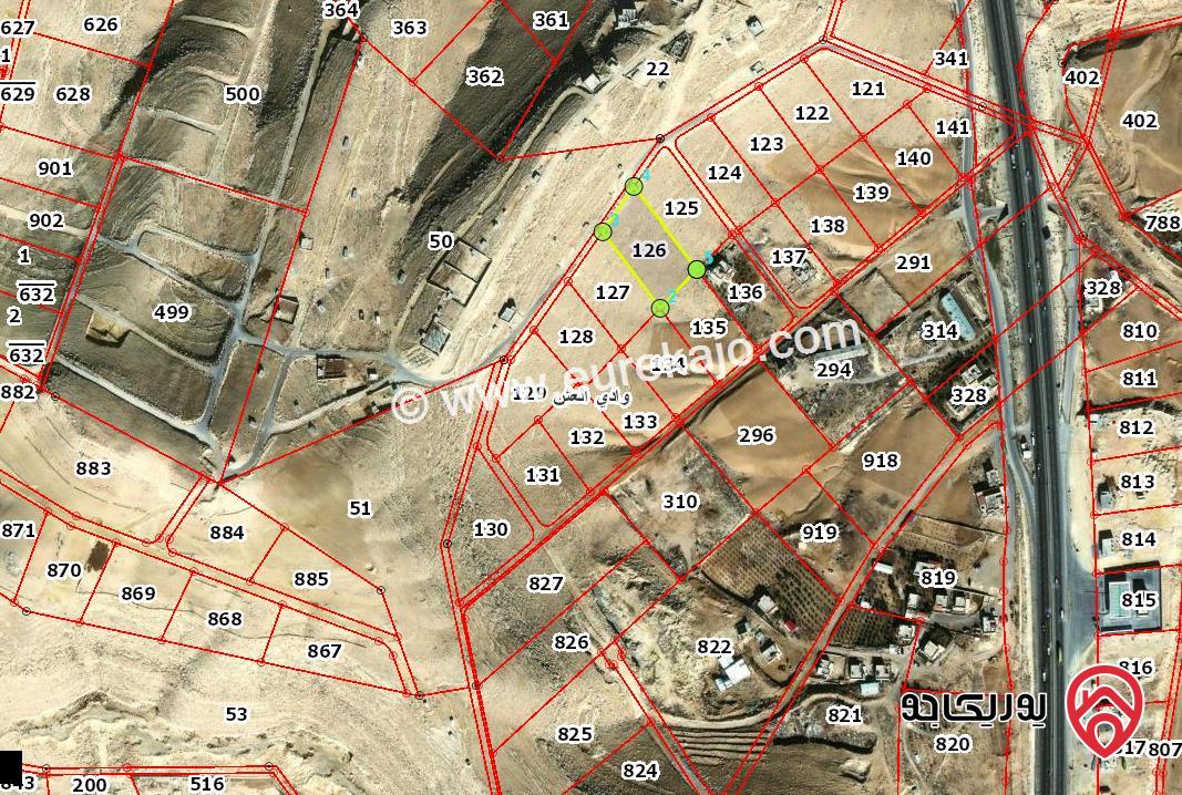 قطعة ارض مساحة 4 دونم و 389م للبيع من اراضي وادي العش شرق عمان قريبة من شارع المية منطقة حيوية