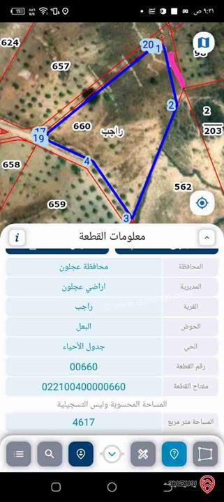 ارض مساحة 4500م مفروزه في قوشان مستقل للبيع في عجلون - منطقة راجب