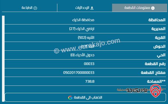 قطعة أرض مساحة 700م للبيع في الكرك - الثنية	