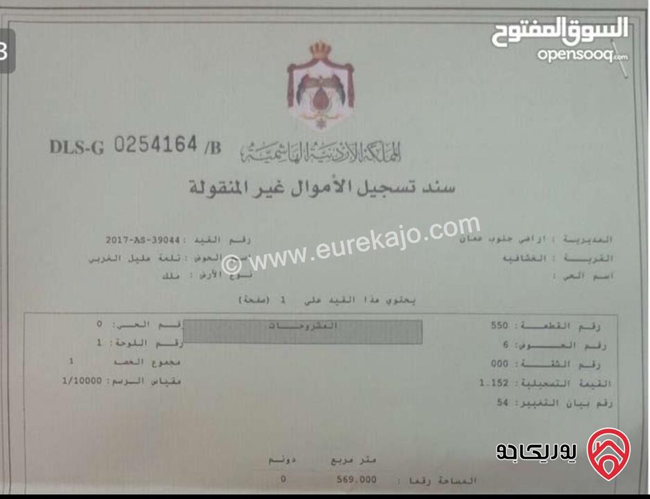 ارض مساحة 569م للبيع في عمان - الخشافية تلعة هليل الغربي بجانب فلل